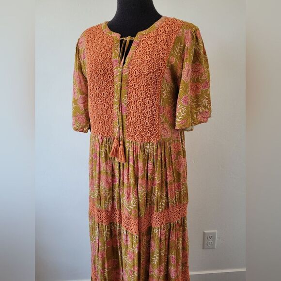 Downeast Floral Tiered Maxi Dress Bohemian Gypsy Hippie Cottage Prairie Large - Picture 3 of 14